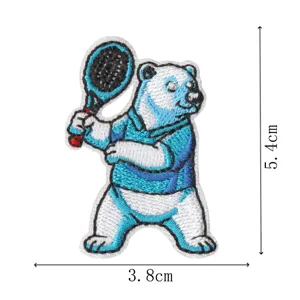 Cute tennis polar bear embroidered patch iron on badge appliques for clothing DIY decoration