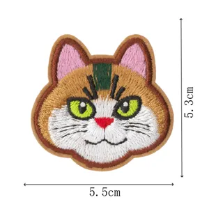 Cute cartoon cat embroidered patch iron on clothing repair badge colourful cat head appliques