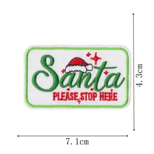Christmas embroidered patch rectangle Santa holiday slogan iron-on badge for hoodie decor detail