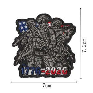 US 250th anniversary embroidered patch with soldiers and flag design, 7x7.2cm badge.