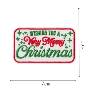 Christmas English embroidered patch holiday slogan iron-on badge for hoodie decor 7x4cm