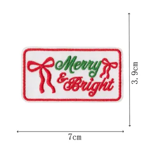 Christmas embroidered patch Merry Bright slogan iron on badge for clothing decor DIY accessories