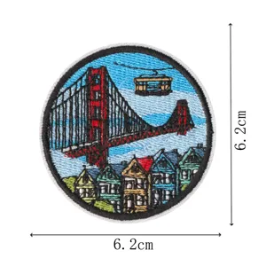 Detailed close-up of the round Golden Gate Bridge embroidery patch, showing fine texture.