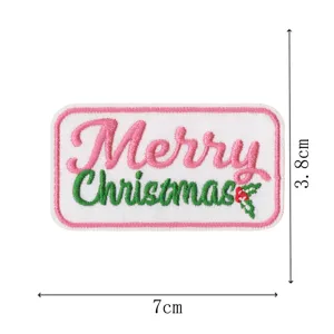 Christmas embroidery patch rectangular iron on badge for kids clothing and holiday DIY decor.
