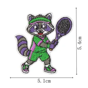 Cute cartoon raccoon tennis player embroidery patch iron on cloth badge cute sports animal badge