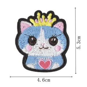 Joli patch brodé chat couronne thermocollant décoration pour vêtements sacs à dos