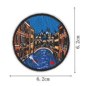 Venice city landmark embroidery patch round travel badge iron on clothing accessory 6.2cm