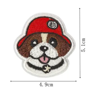 Cute dog embroidery patch with red hat, clothing accessory and denim repair badge