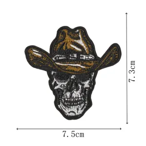 Patch brodé tête de mort cowboy écusson thermocollant pour vêtements vestes accessoires