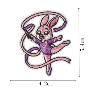 Cute rabbit rhythmic gymnastics embroidered patch cute cartoon animal clothing badge 5.4x4.2cm