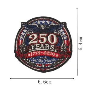 Detailed view of the 250th anniversary embroidered patch featuring patriotic US flag and eagle elements.