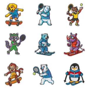 Cute cartoon animal embroidery patches set, iron-on sew-on appliques for clothing DIY decor.