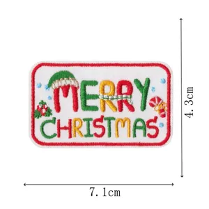Christmas embroidered patch with Merry Christmas letter design, perfect for holiday clothing decor.