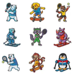 Cute cartoon animal embroidery patches set skiing tennis skateboard cloth stickers diy