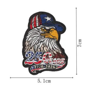 Detailed shot of US 250th anniversary embroidered eagle patch showing precise stitch work.