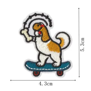 Cute dog embroidered patch cartoon skateboard puppy iron-on DIY clothing badge accessory