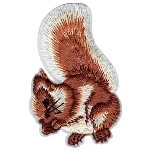Cute embroidered animal patch featuring a detailed squirrel design with a fluffy tail.