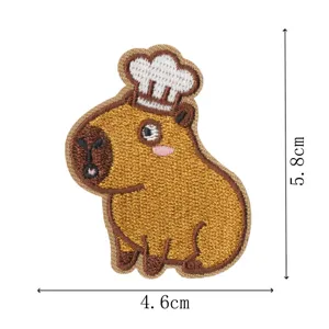 Niedlicher Wasserschwein Koch Stickerei Aufnäher Bügelbild für Kleidung DIY Rucksack 4.6x5.8cm