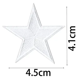 White embroidered five-pointed star patch garment accessory badge detail shown here.