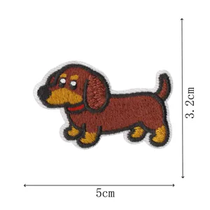 Cute dachshund embroidered patch, iron-on animal badge for DIY jackets, backpacks, and clothes.