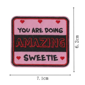 Embroidered patch with humorous slogan and cute hearts, perfect for clothes and hats decoration.