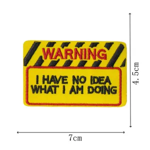 Funny warning embroidered patch, yellow black humorous decorative apparel badge.