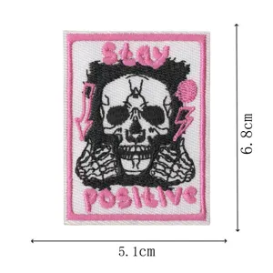 Embroidered skull patch humorous stay positive badge DIY clothing decorative accessory appliques
