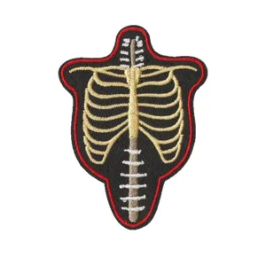 Patch brodé squelette punk moto blouson badge motif os de poitrine style rock motard
