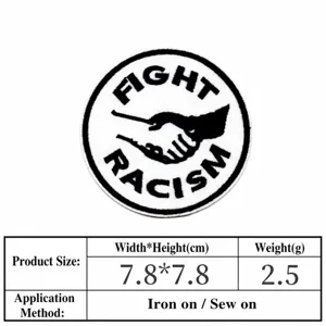Runder bestickter Fight Racism Aufnäher Stoff Abzeichen, 7.8x7.8cm, zum Aufbügeln oder Aufnähen.