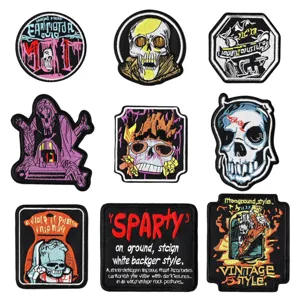 Écusson en Tissu Brodé Tête de Mort Style Punk Applique Gothique Sombre DIY Accessoires de Vêtements Patch Décoratif