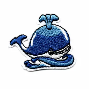 Patch brodé baleine bleue DIY réparation vêtements thermocollant mignon dessin animé animal