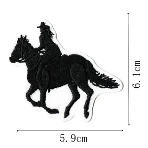 Black cowboy horse embroidery patch iron on applique for clothing repair and decoration
