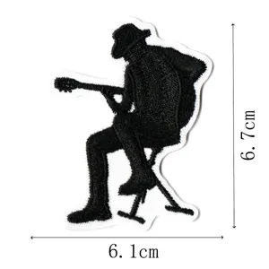 Embroidered guitar player patch western cowboy clothing DIY accessory size 6.7x6.1cm