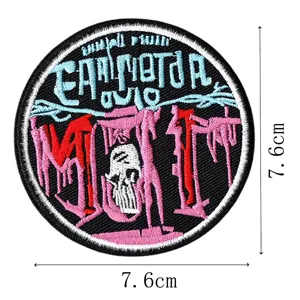 Style punk patch brodé tête de mort ronde accessoires de vêtements DIY badge 7.6cm