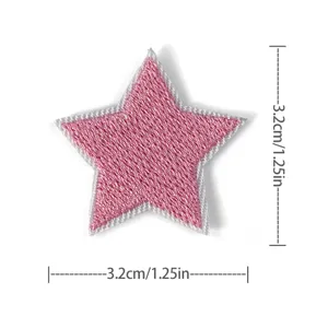 Pink star embroidered patch detail view, measuring 3.2cm, perfect for clothing decor.