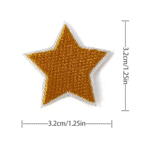 Golden embroidered star patch detail view, measuring 3.2cm by 1.25 inches for apparel decor.