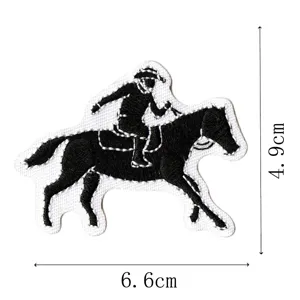 Western cowboy horse embroidery patch black white cloth applique clothes repair DIY 6.6x4.9cm