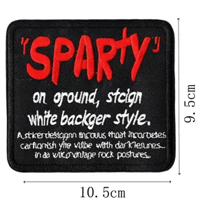 Patch en tissu brodé style punk avec texte rouge Sparty et design cool. Dimensions 10.5x9.5 cm.