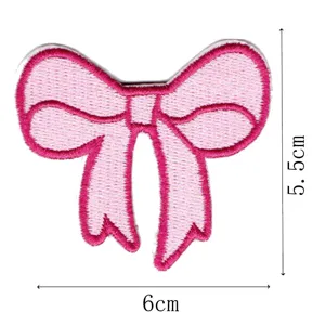 Pink bow embroidery patch cute apparel clothing bag hat DIY decorative patch 6x5.5cm