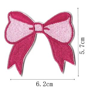 Pink bow embroidered patch for clothing bags hats DIY decorative textile garment accessory