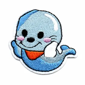 Joli patch brodé de phoque de dessin animé à repasser pour décoration de vêtements