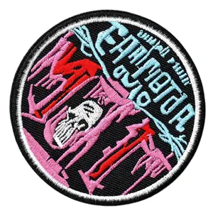 Écusson brodé crâne style punk rond accessoire de vêtement badge DIY applique pour réparation textile.