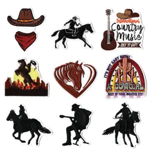 Western Cowboy Cartoon Horse Guitar Patch Computer Embroidered Garment Accessory Clothing Repair Patch