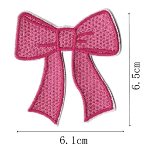 Pink bow embroidered patch, cute fabric applique badge for clothes, hat, and bag decoration.