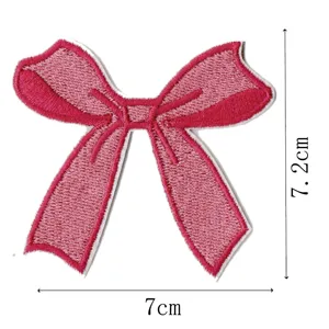 Pink bow embroidered patch for clothing bags hats DIY decorative repair applique appliques