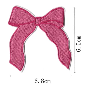 Pink bow embroidered patch for clothing bags hats DIY decorative applique cute accessory