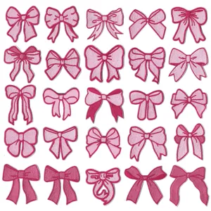 Pink Bow Embroidery Patches Cute Iron On Appliques For Clothes Bags Hats DIY Decorative Clothing Repair Accessories