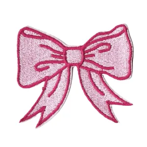 Cute pink bow embroidery patch for clothing bags hats DIY decorative badge applique.