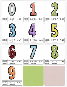 Custom embroidered number cloth patch appliques with iron-on backing for school uniforms and crafts.