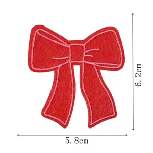 Parche bordado de lazo rojo para ropa, bolsos y sombreros decoración, aplique de alta calidad.